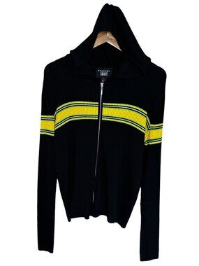 Vintage 90s Emanuel Ungaro Liberte Zip Front Sweater Hoodie Yellow Stripe Large